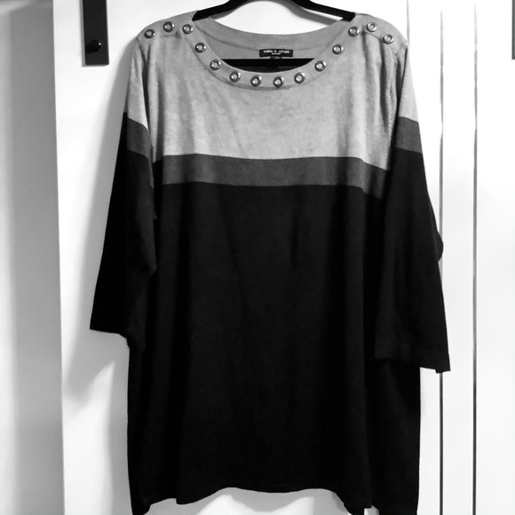 Cable & Gauge Sweaters - Plussize 3X grommet Grey/Black Stripe Sweater